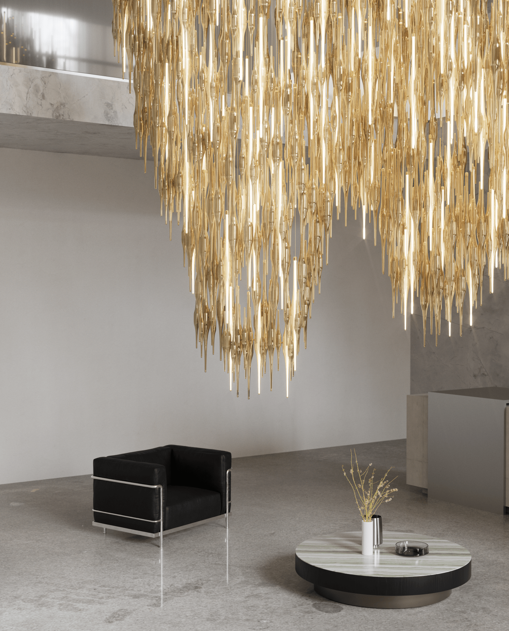 HydroDrop Amber Glass Grand Cascade  Chandelier