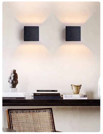 Valeise Cube Black Travertine Wall Lamp