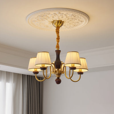 Erthaos Traditional Elegance Pleat Fabric Wood Chandelier