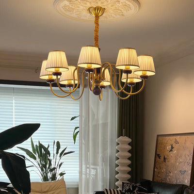 Erthaos Traditional Elegance Pleat Fabric Wood Chandelier