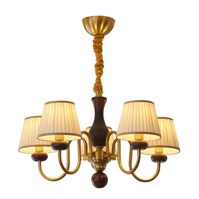 Erthaos Traditional Elegance Pleat Fabric Wood Chandelier