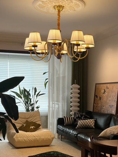 Erthaos Traditional Elegance Pleat Fabric Wood Chandelier