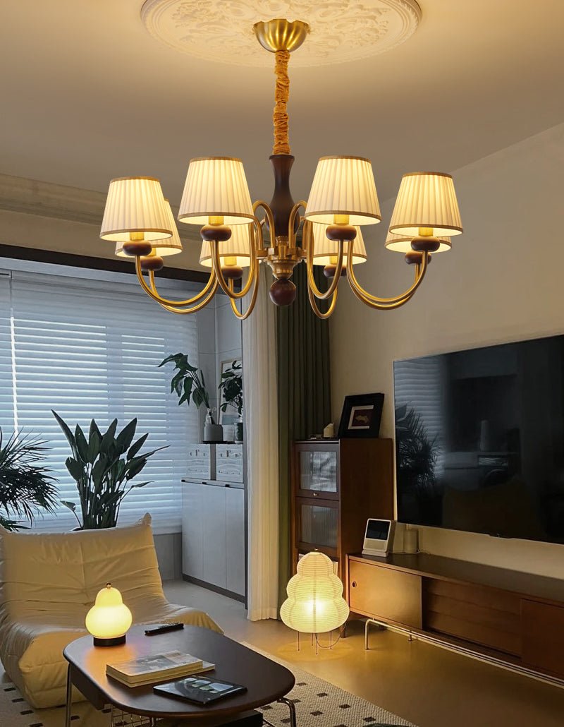 Erthaos Traditional Elegance Pleat Fabric Wood Chandelier