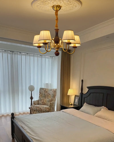 Erthaos Traditional Elegance Pleat Fabric Wood Chandelier