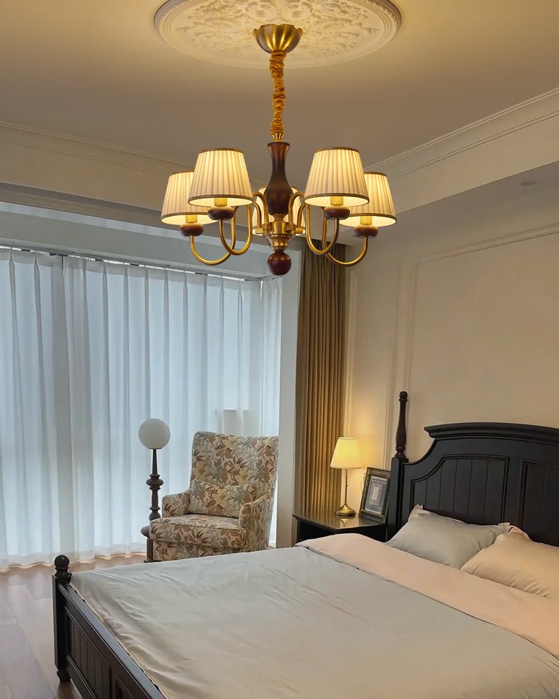 Erthaos Traditional Elegance Pleat Fabric Wood Chandelier