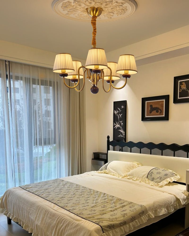 Erthaos Traditional Elegance Pleat Fabric Wood Chandelier