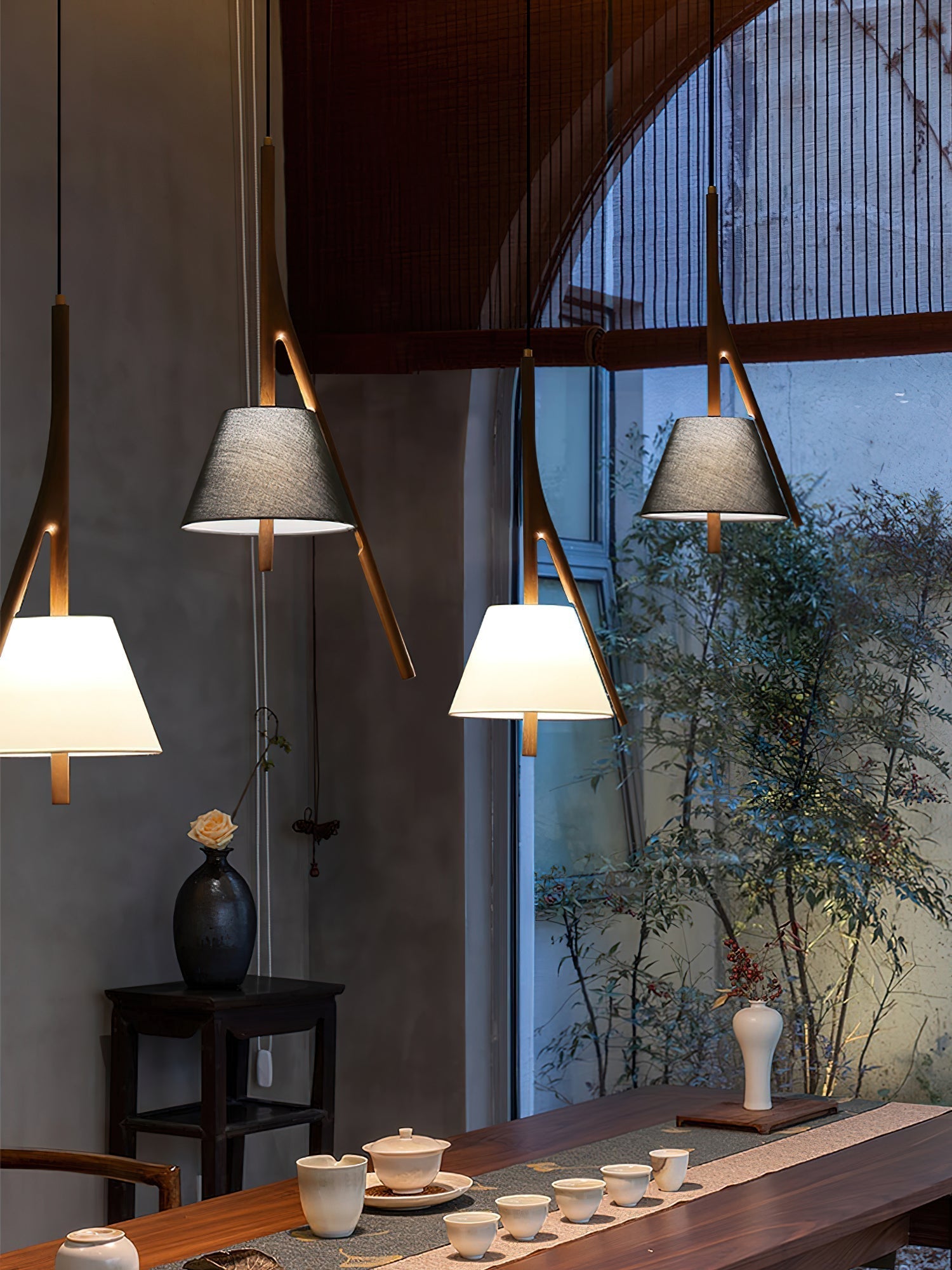 Zovenarae Triangular Wood Pendant Light