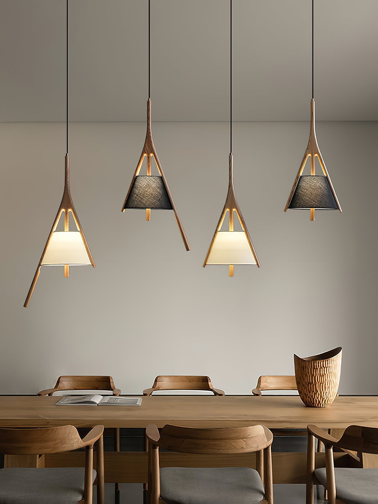 Zovenarae Triangular Wood Pendant Light