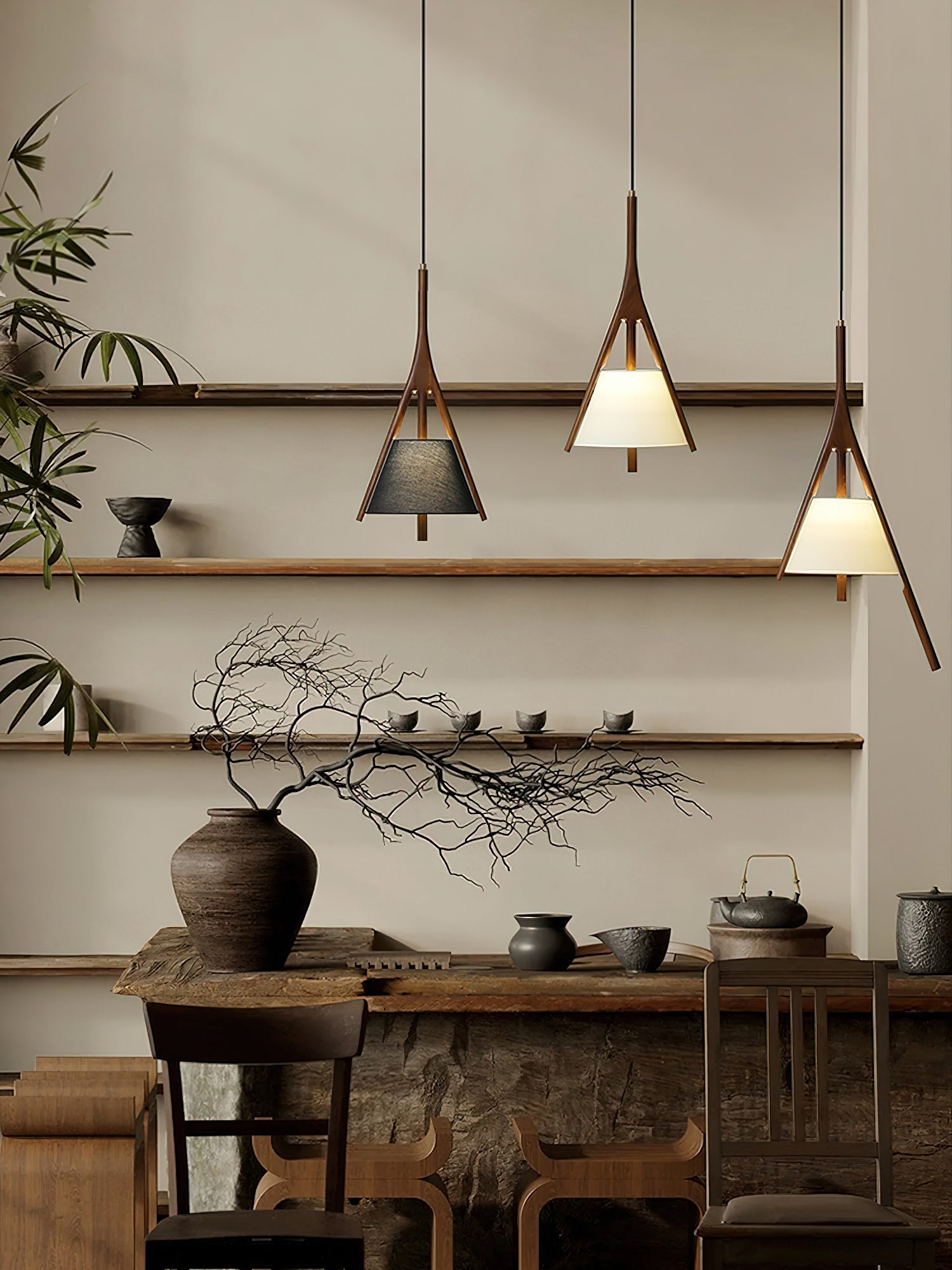 Zovenarae Triangular Wood Pendant Light