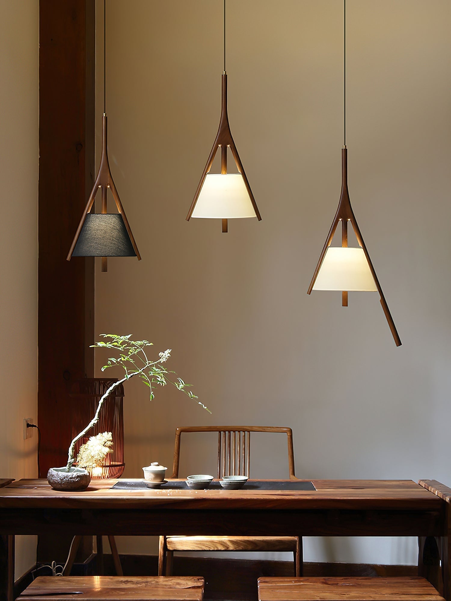 Zovenarae Triangular Wood Pendant Light