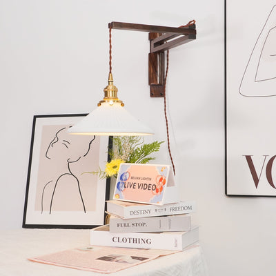 Evin Nordic Art Swing Arm Walnut Ceramic Wall Lamp