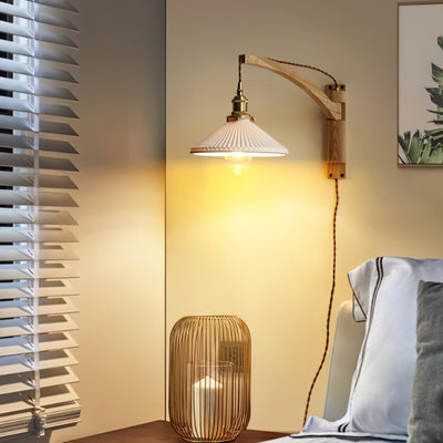 Evin Nordic Art Swing Arm Walnut Ceramic Wall Lamp