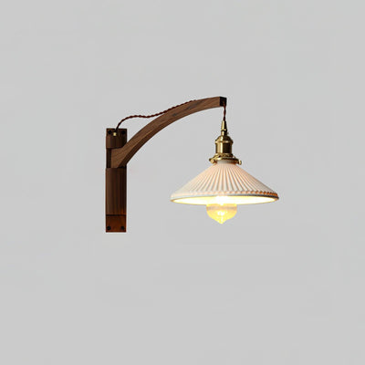Evin Nordic Art Swing Arm Walnut Ceramic Wall Lamp