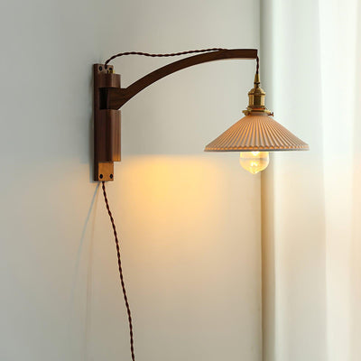 Evin Nordic Art Swing Arm Walnut Ceramic Wall Lamp
