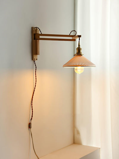 Evin Nordic Art Swing Arm Walnut Ceramic Wall Lamp