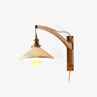 Evin Nordic Art Swing Arm Walnut Ceramic Wall Lamp