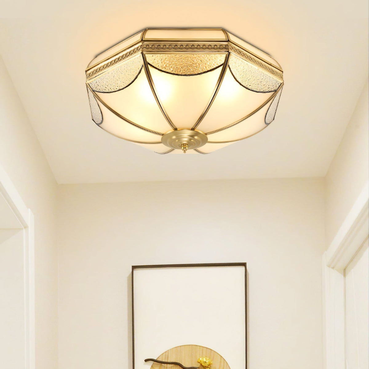 Ellaeara Warehouse Dome Shape Brass Glass Ceiling Lamp