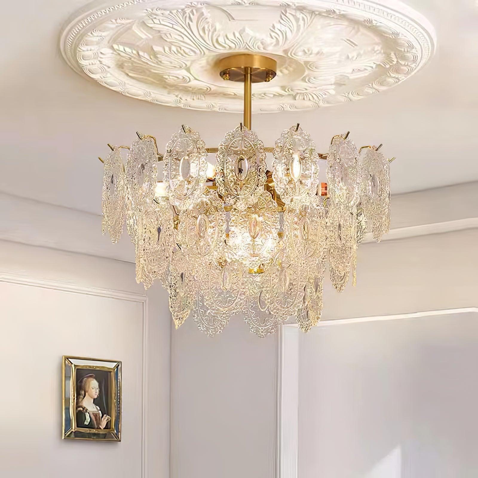 Dallion Chandelier Wave Glass Wrought Iron Elegant