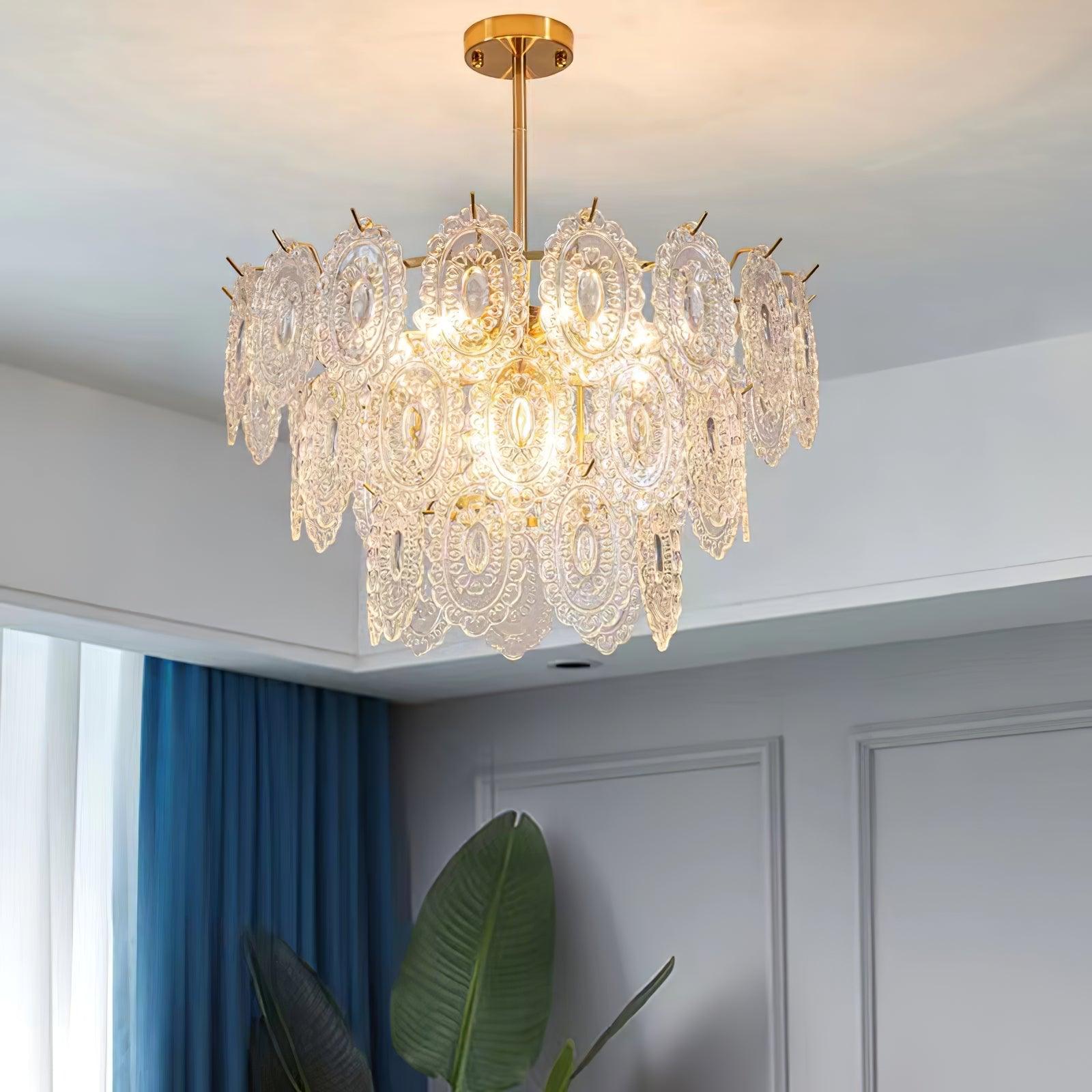 Dallion Chandelier Wave Glass Wrought Iron Elegant
