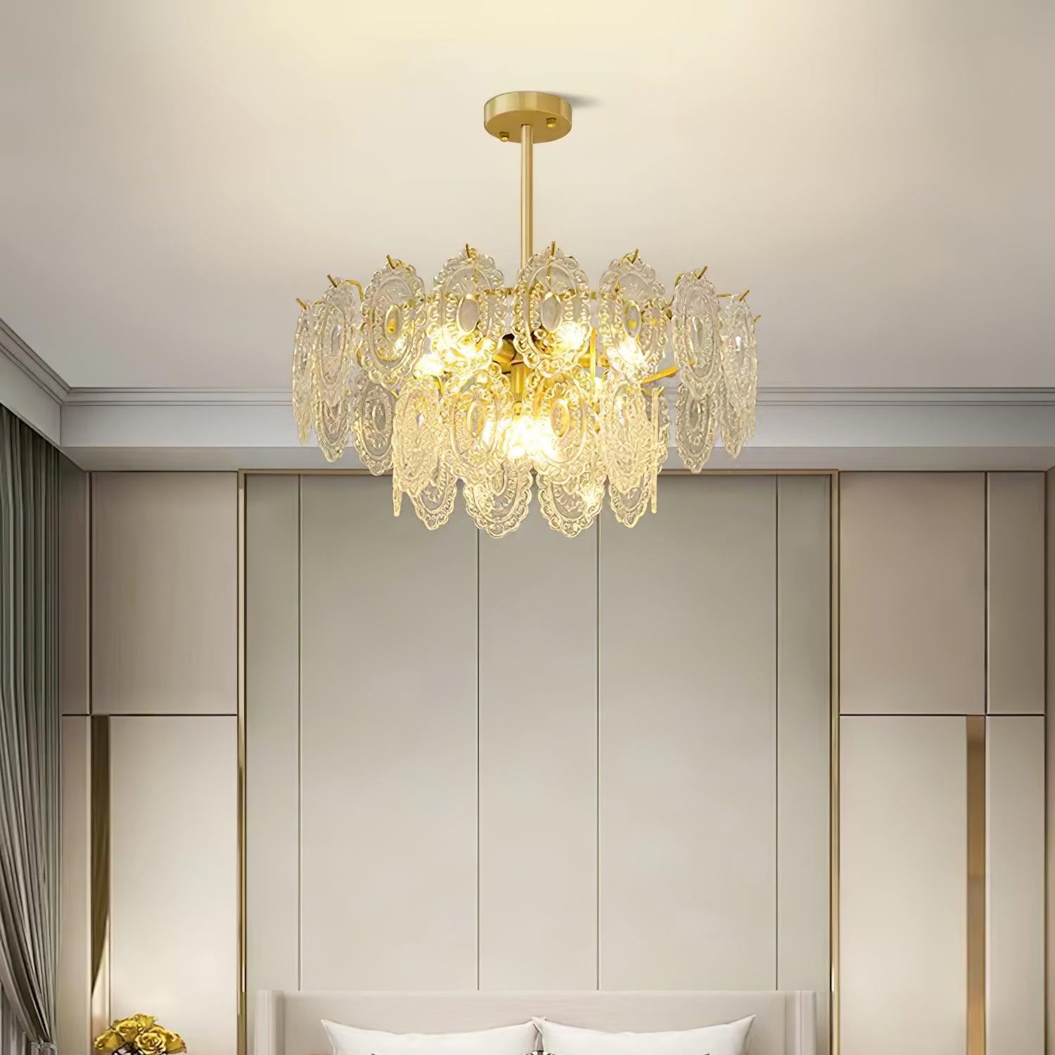 Dallion Chandelier Wave Glass Wrought Iron Elegant