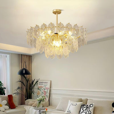 Dallion Chandelier Wave Glass Wrought Iron Elegant