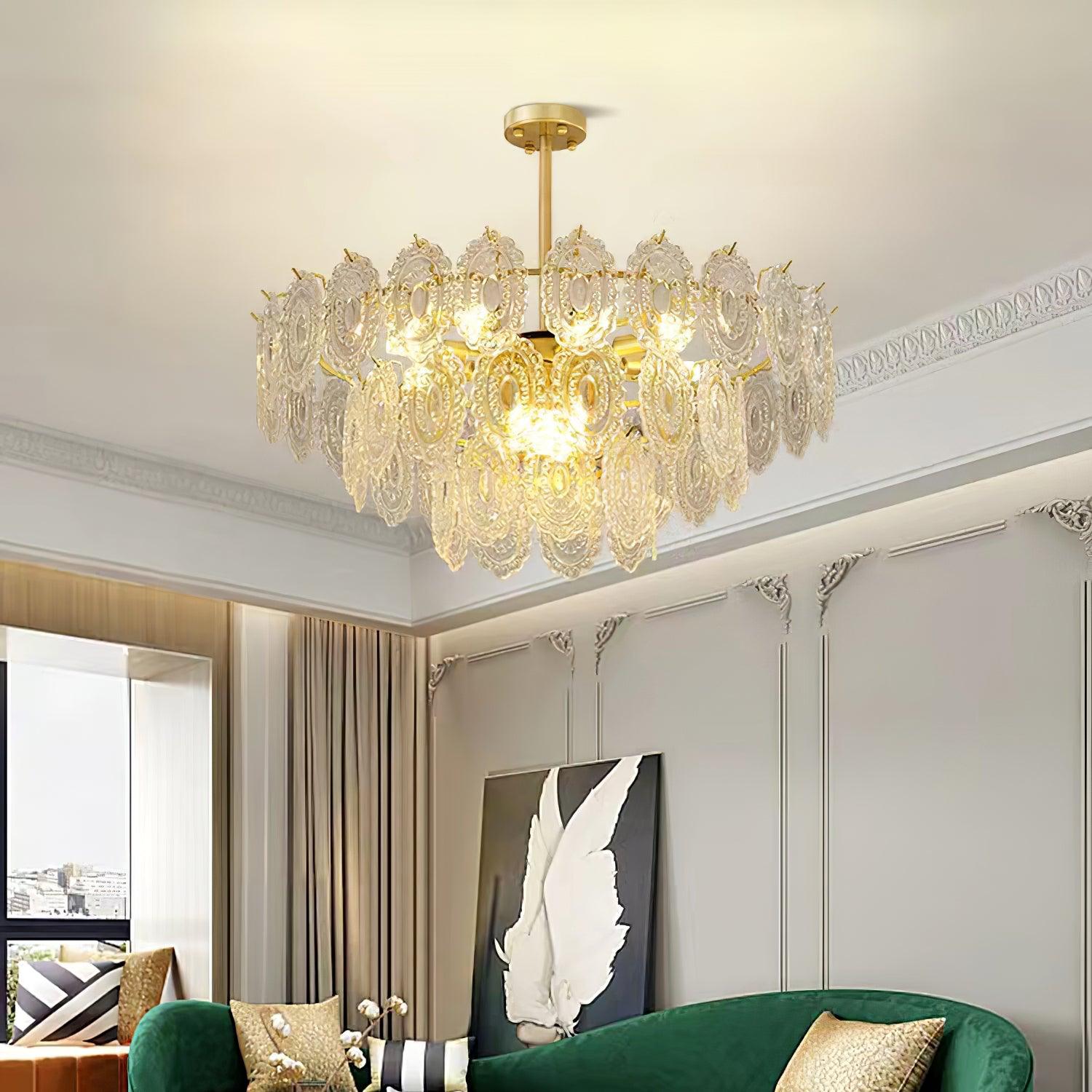 Dallion Chandelier Wave Glass Wrought Iron Elegant