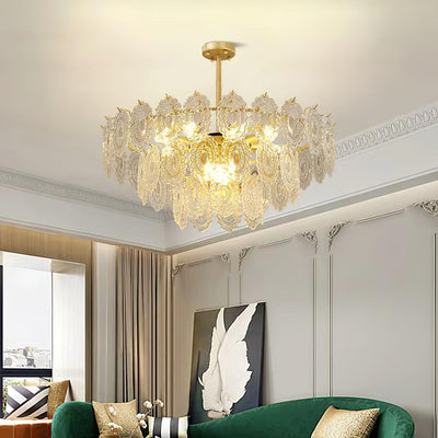 Dallion Chandelier Wave Glass Wrought Iron Elegant