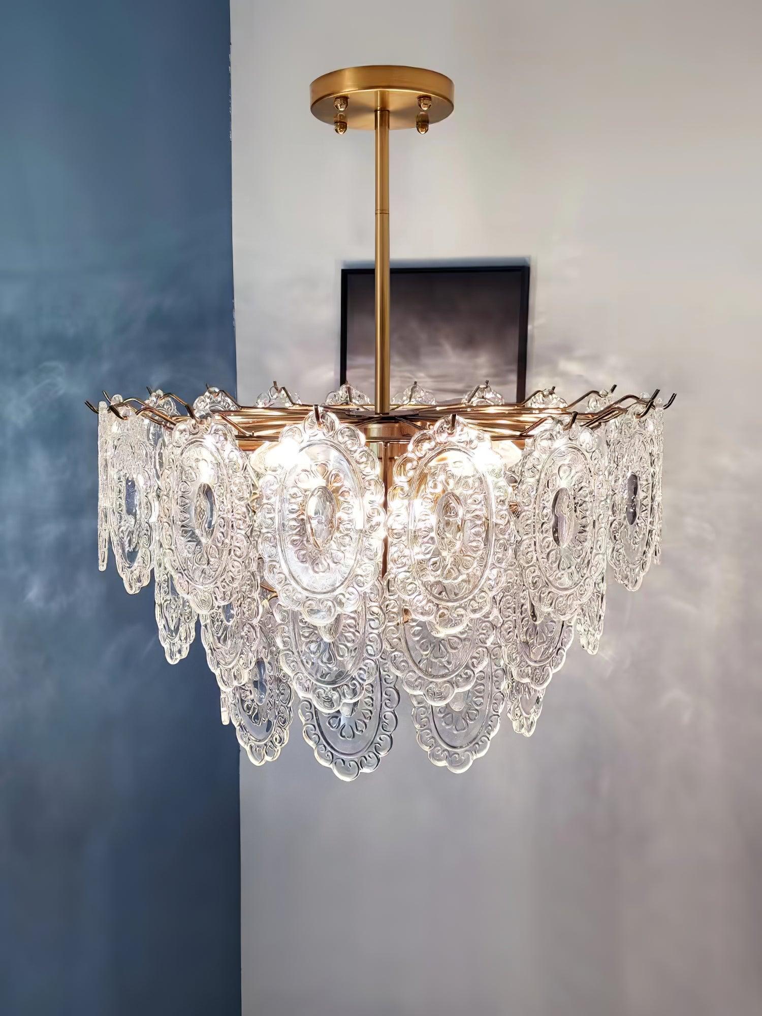 Dallion Chandelier Wave Glass Wrought Iron Elegant