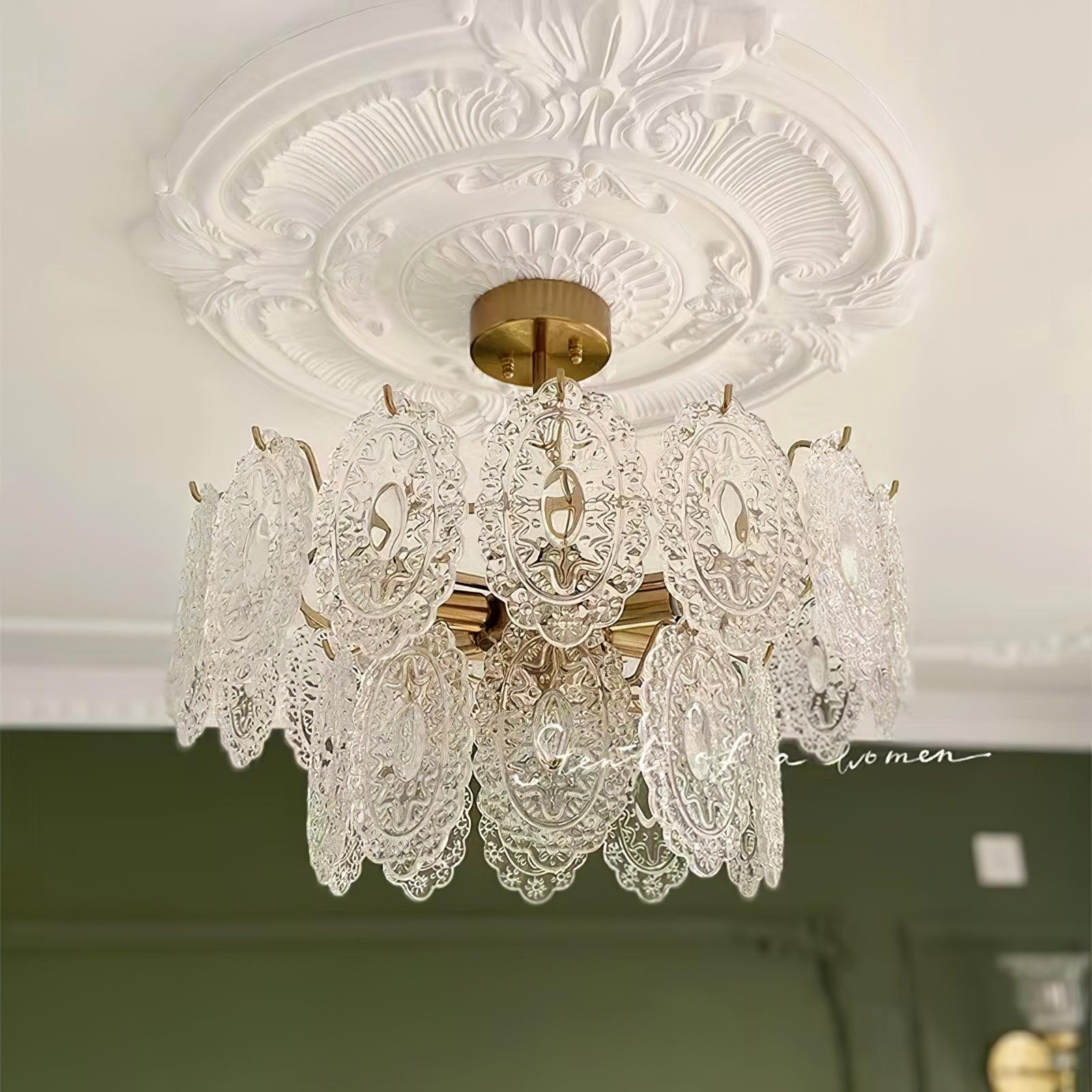 Dallion Chandelier Wave Glass Wrought Iron Elegant