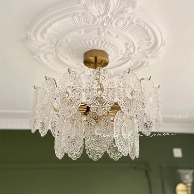 Dallion Chandelier Wave Glass Wrought Iron Elegant