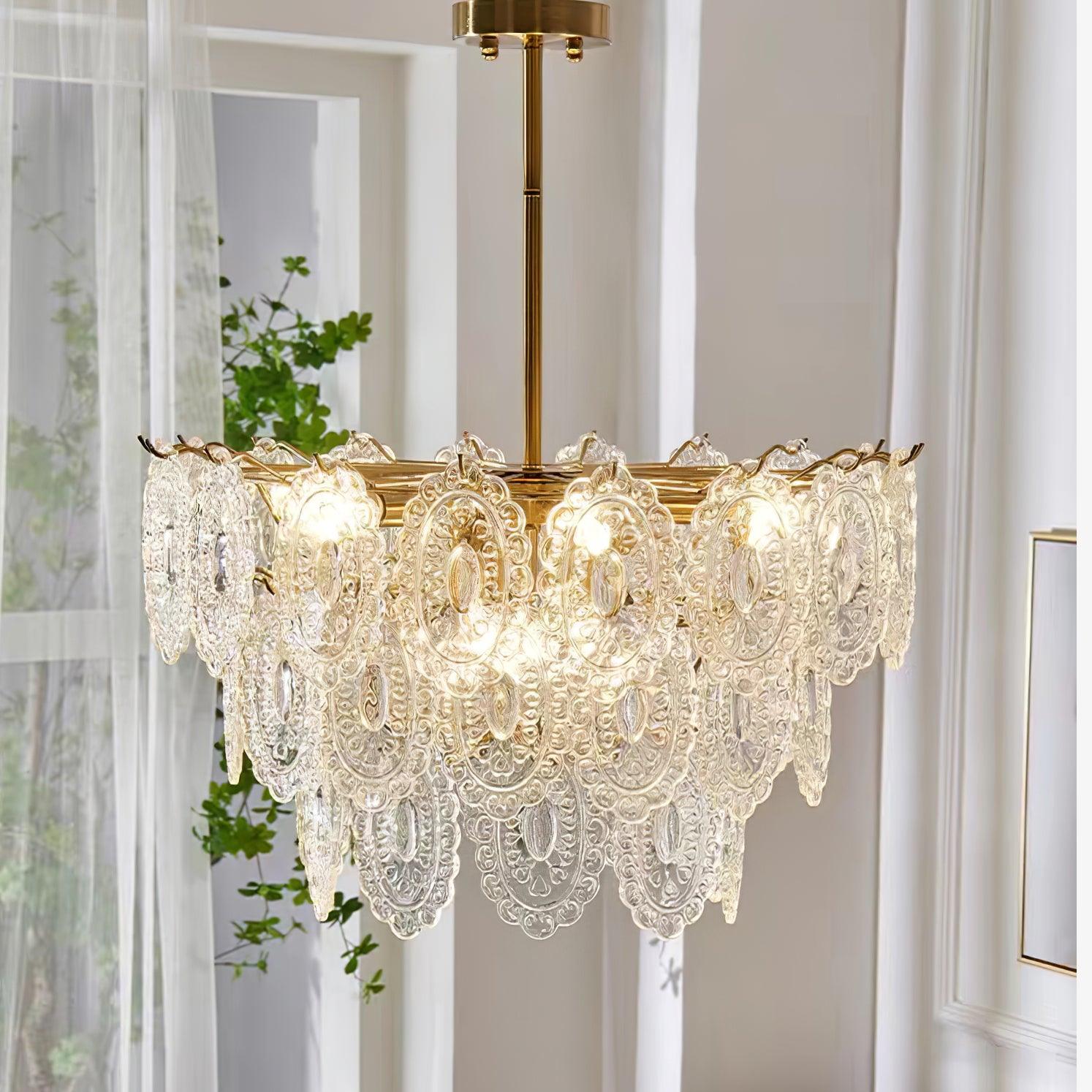 Dallion Chandelier Wave Glass Wrought Iron Elegant