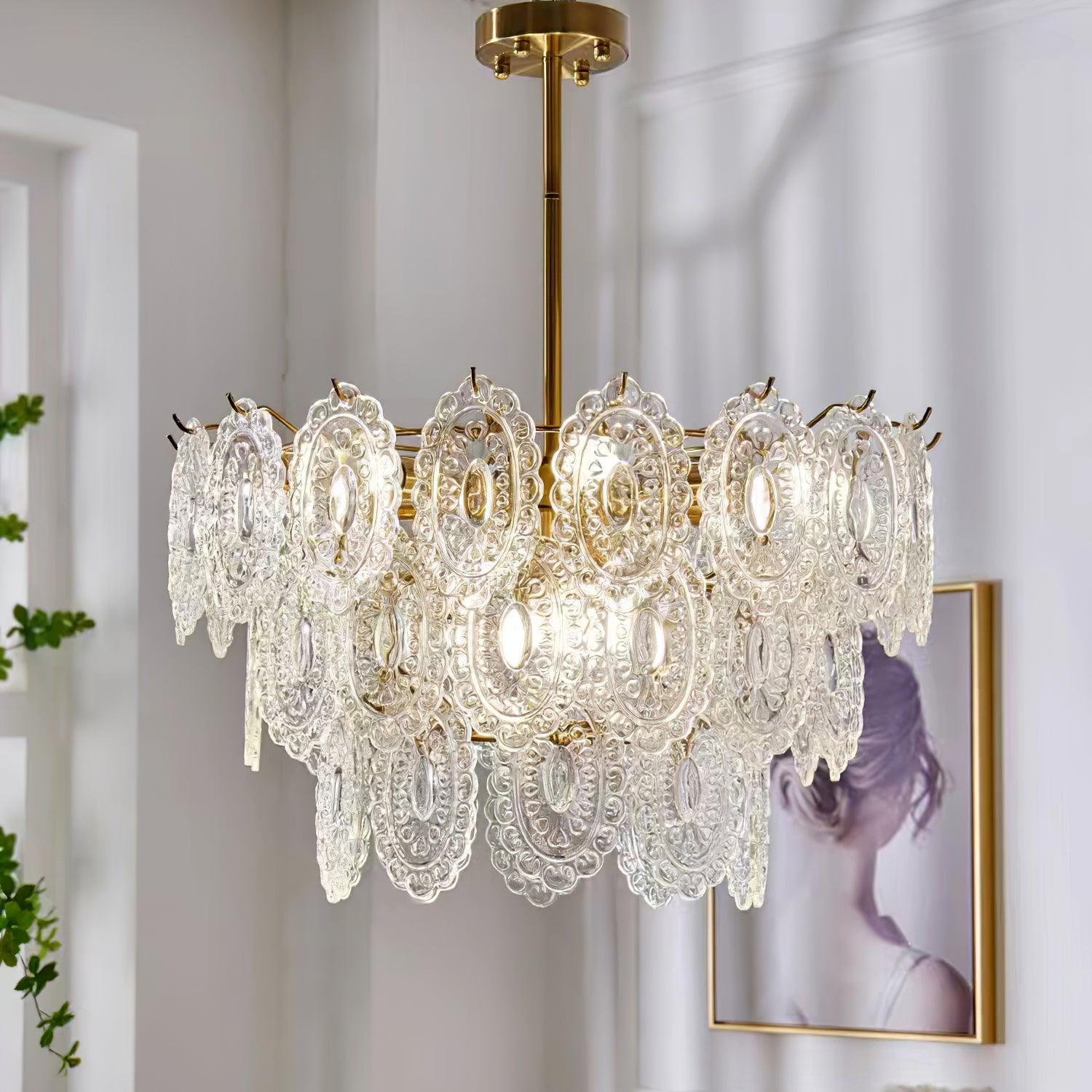 Dallion Chandelier Wave Glass Wrought Iron Elegant