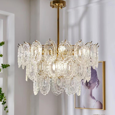 Dallion Chandelier Wave Glass Wrought Iron Elegant