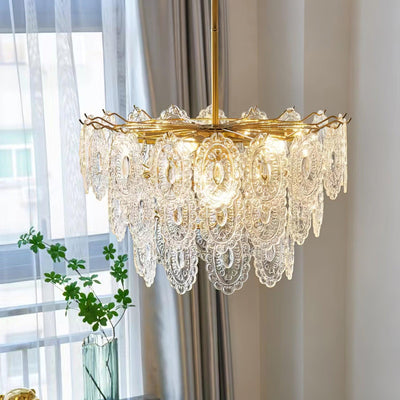 Dallion Chandelier Wave Glass Wrought Iron Elegant