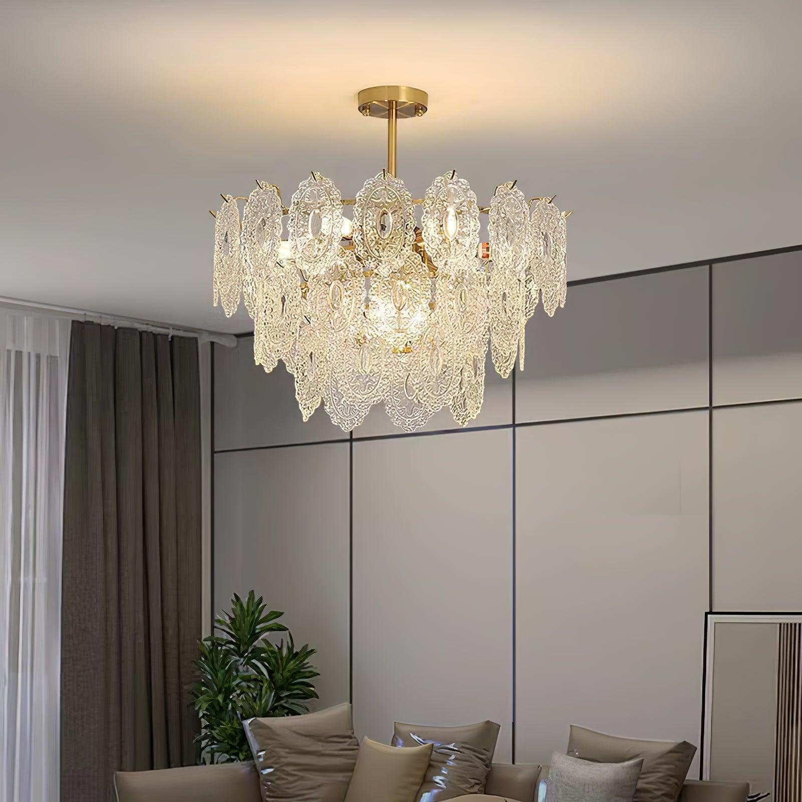 Dallion Chandelier Wave Glass Wrought Iron Elegant