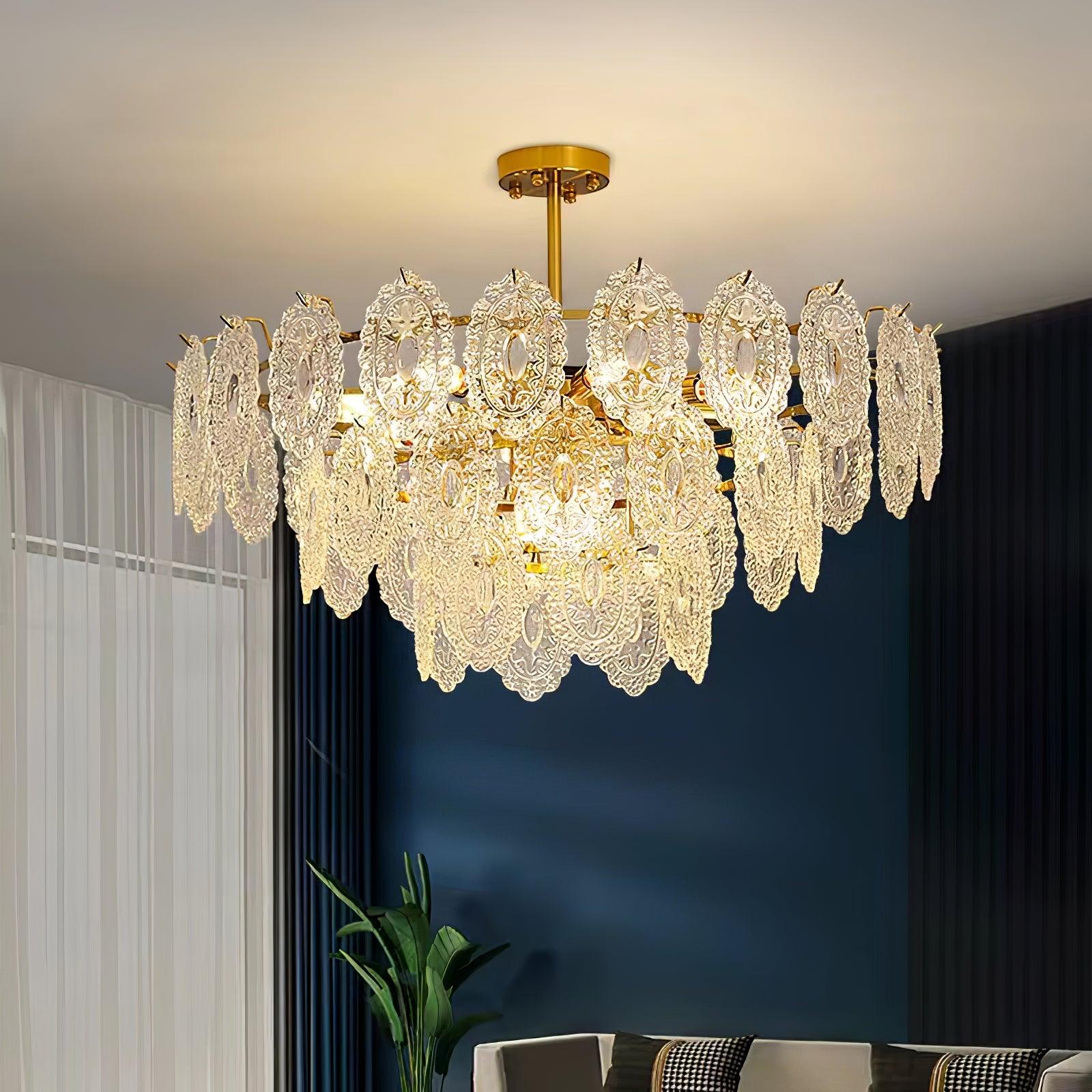 Dallion Chandelier Wave Glass Wrought Iron Elegant