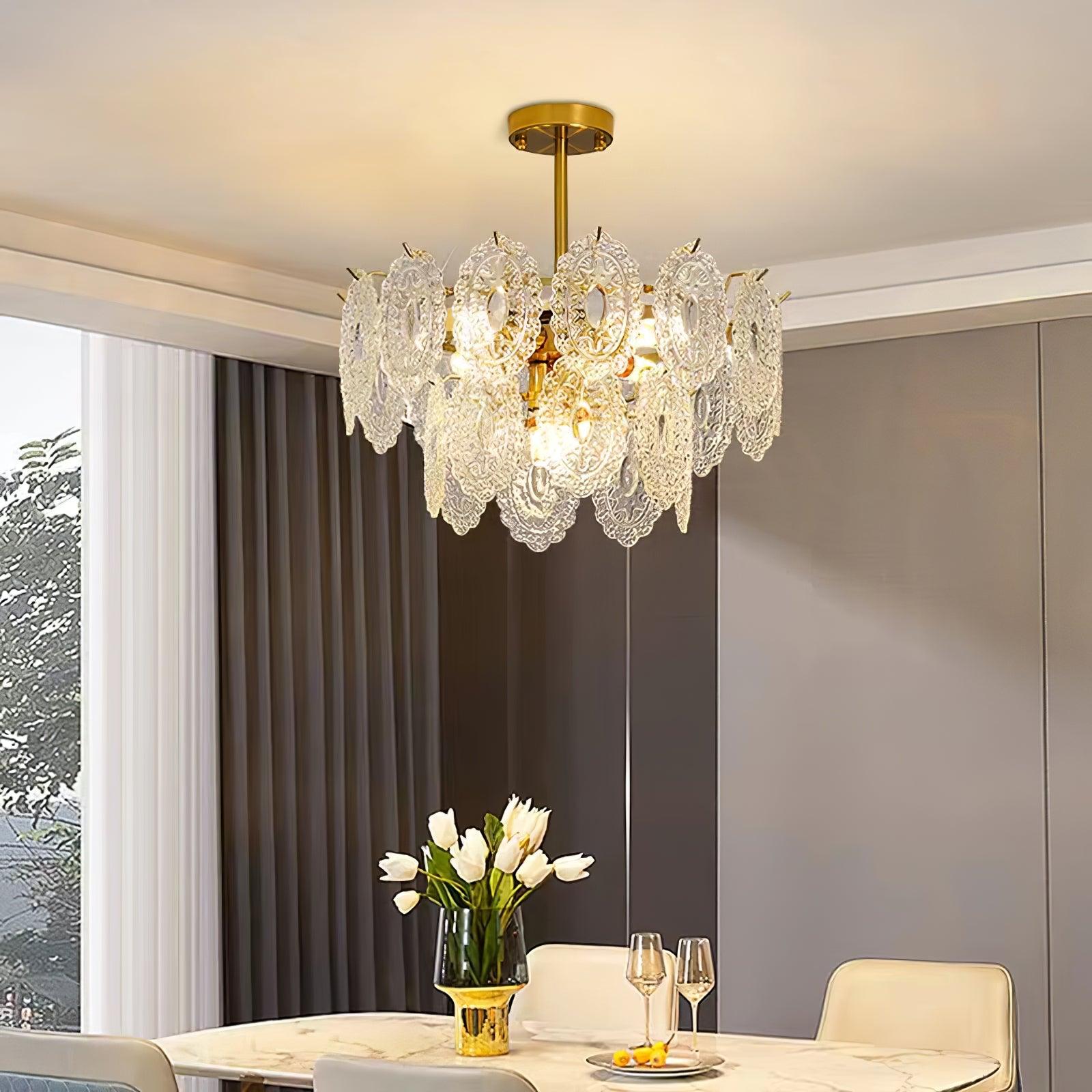 Dallion Chandelier Wave Glass Wrought Iron Elegant