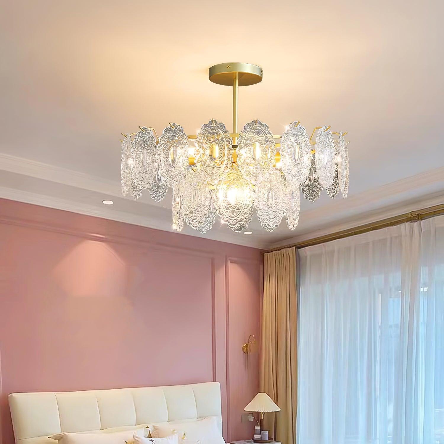 Dallion Chandelier Wave Glass Wrought Iron Elegant