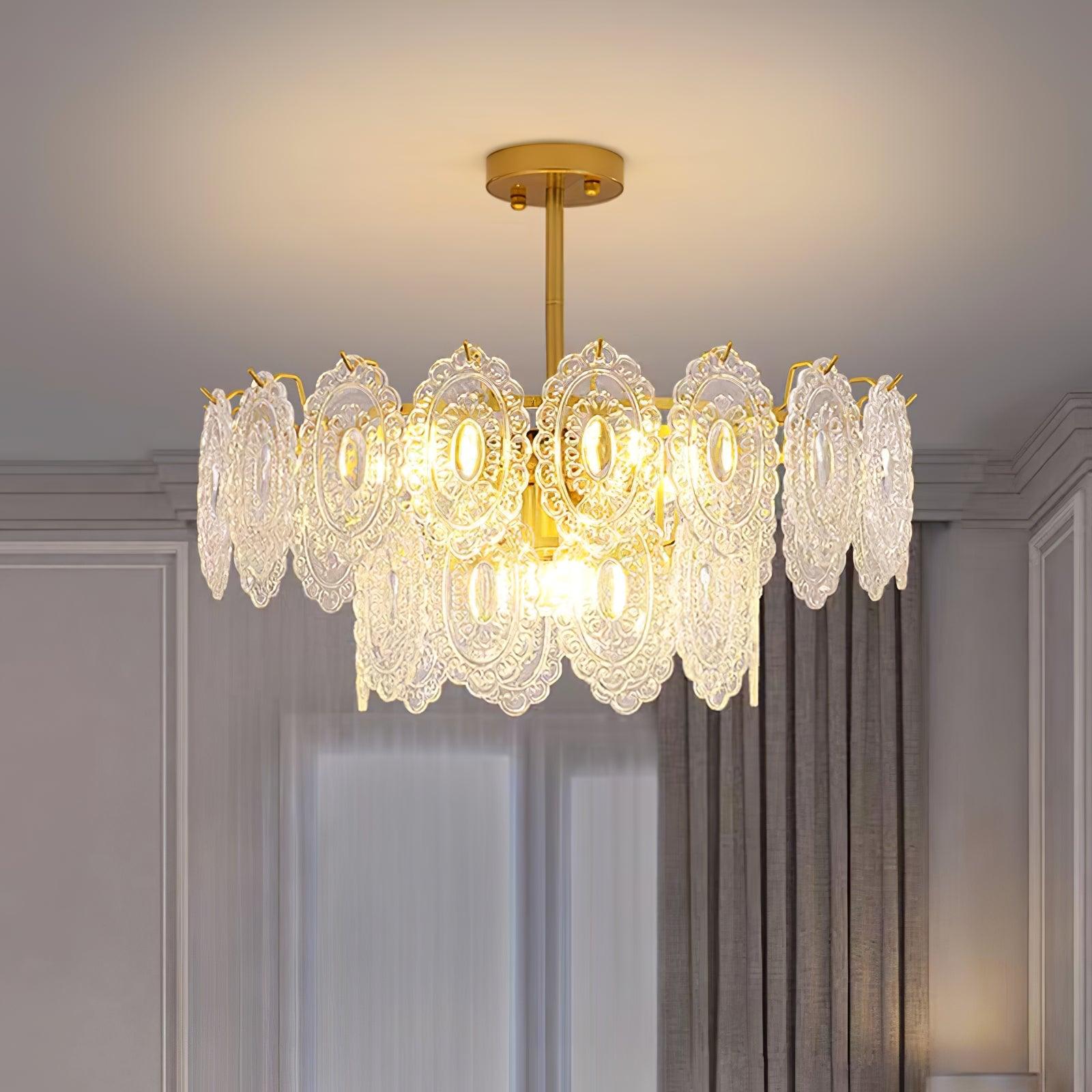 Dallion Chandelier Wave Glass Wrought Iron Elegant
