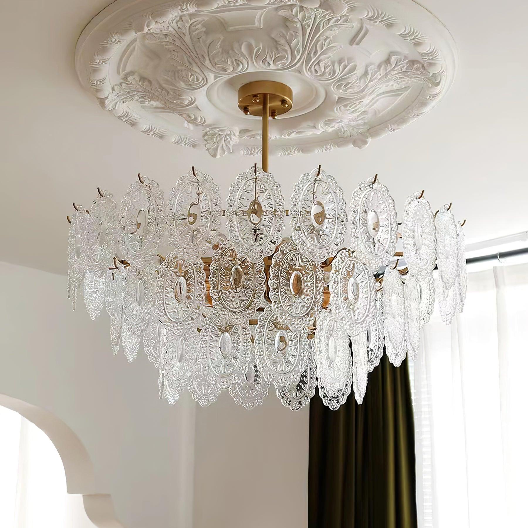 Dallion Chandelier Wave Glass Wrought Iron Elegant