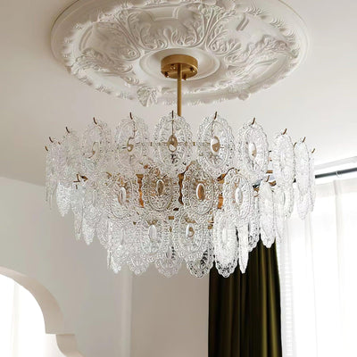 Dallion Chandelier Wave Glass Wrought Iron Elegant