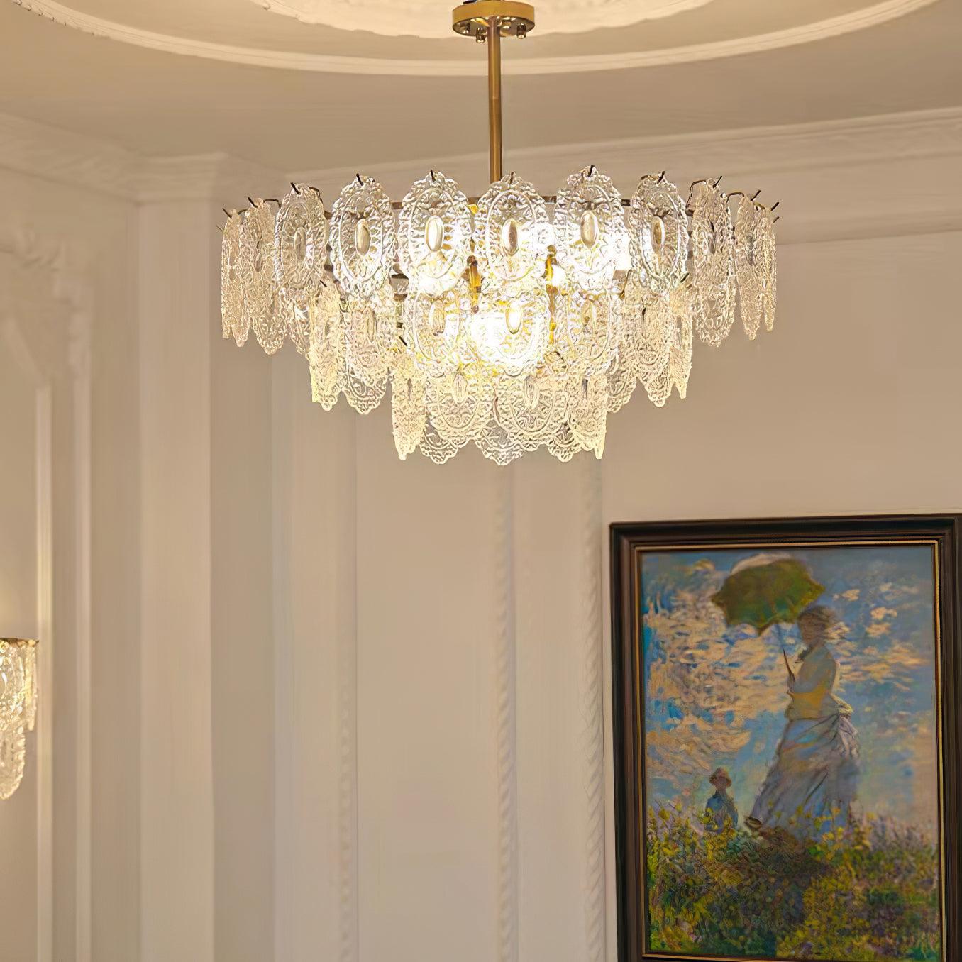 Dallion Chandelier Wave Glass Wrought Iron Elegant