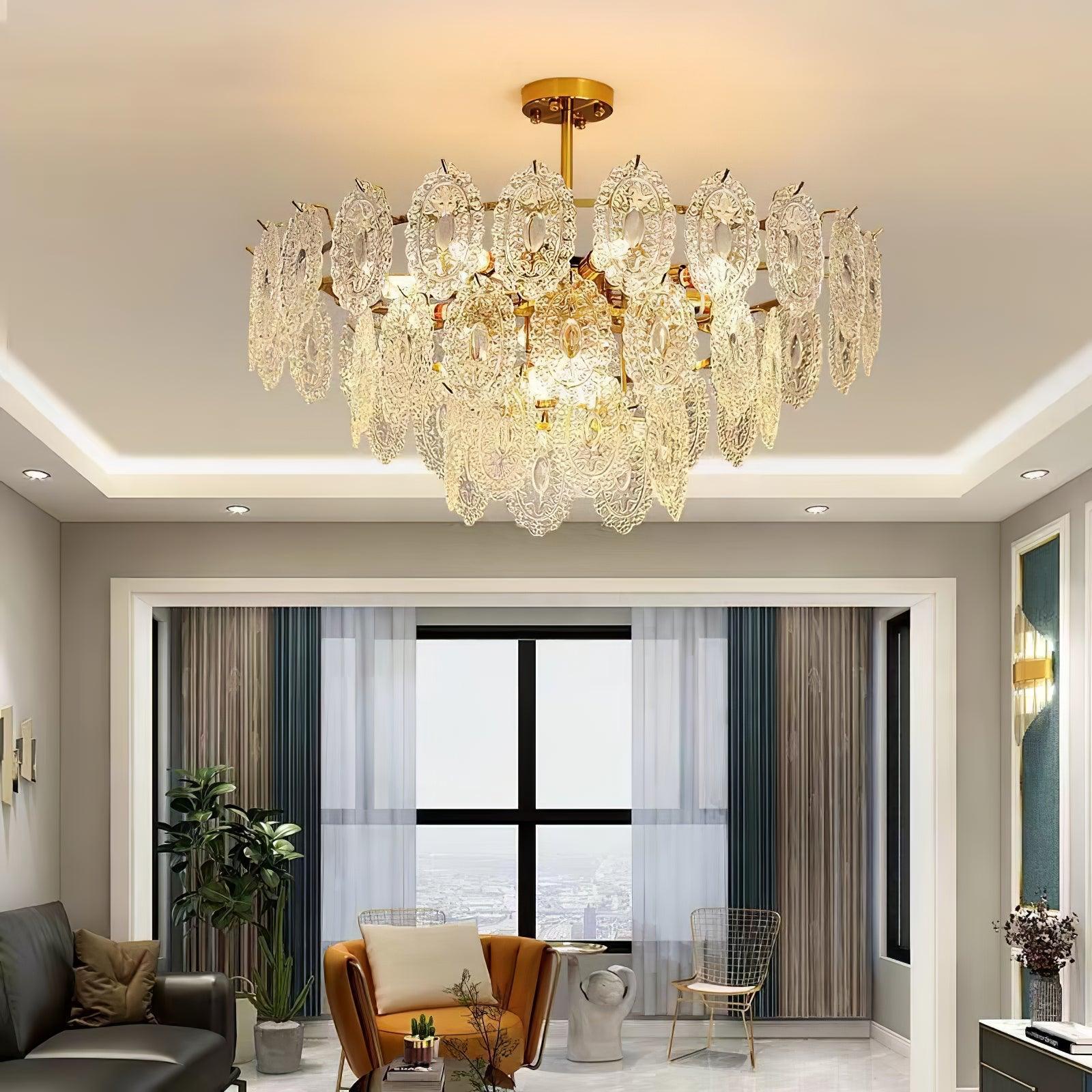 Dallion Chandelier Wave Glass Wrought Iron Elegant