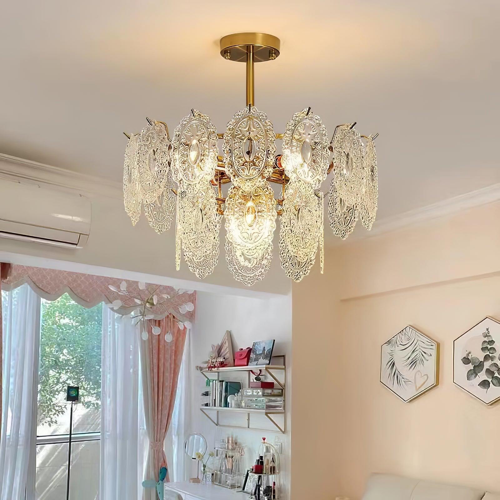 Dallion Chandelier Wave Glass Wrought Iron Elegant