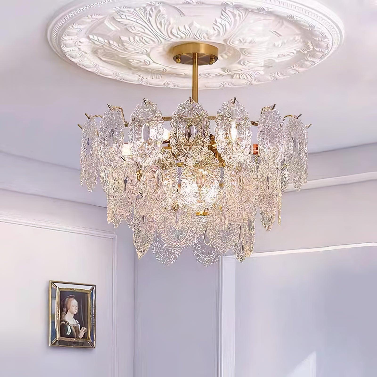 Dallion Chandelier Wave Glass Wrought Iron Elegant