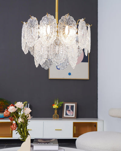 Dallion Chandelier Wave Glass Wrought Iron Elegant