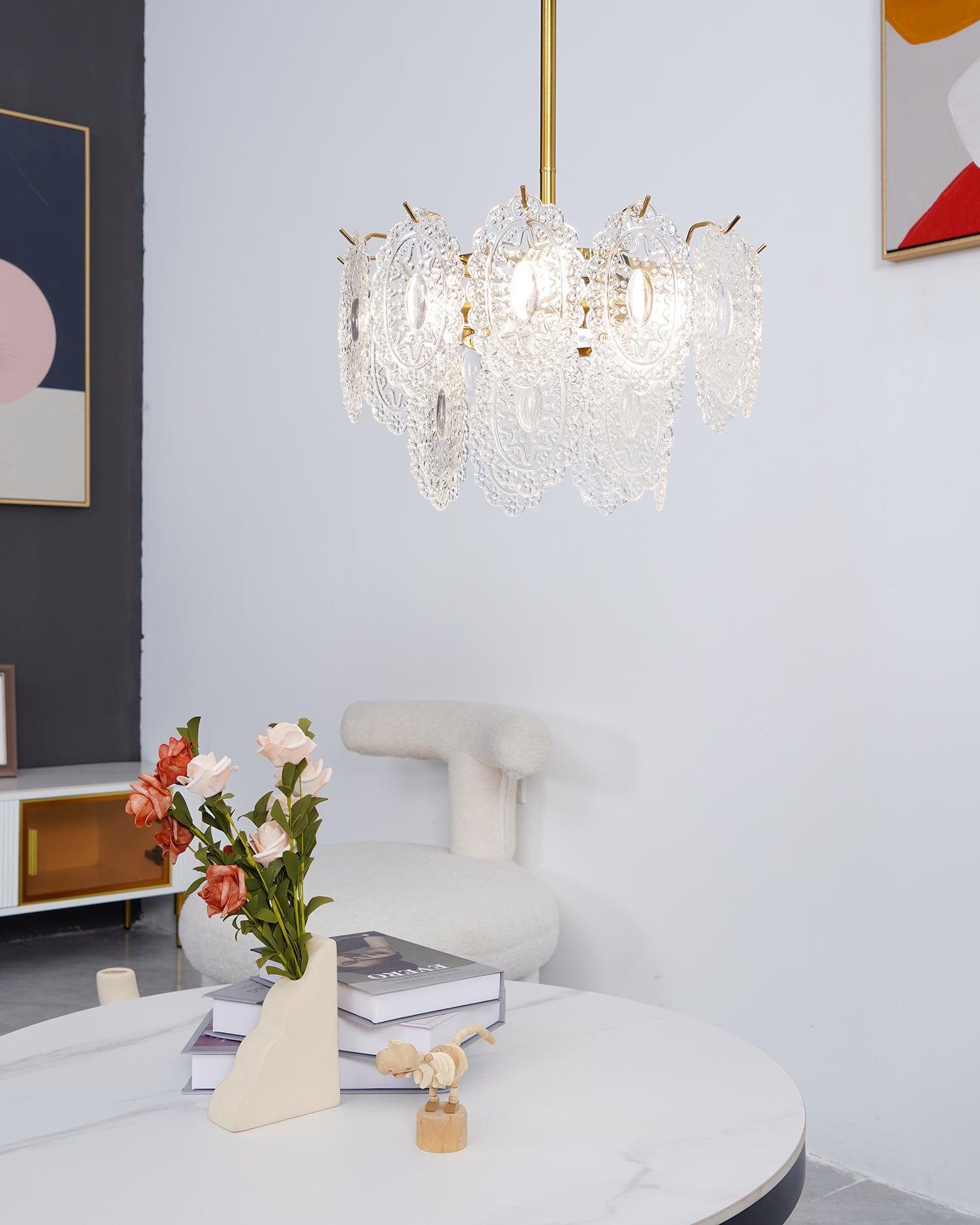 Dallion Chandelier Wave Glass Wrought Iron Elegant