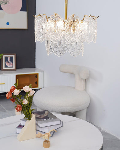 Dallion Chandelier Wave Glass Wrought Iron Elegant