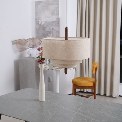 Salemu Elegance Wave Ladder Wood Fabric Pendant Lamp