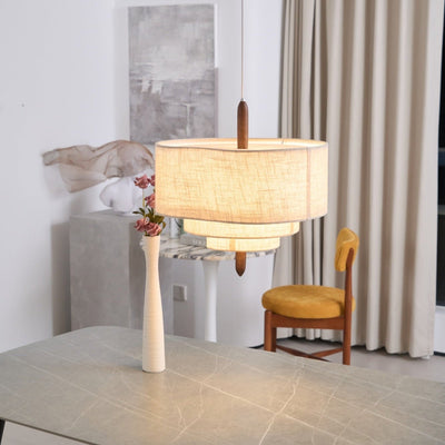 Salemu Elegance Wave Ladder Wood Fabric Pendant Lamp